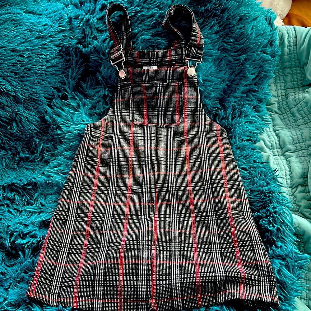 Girls plaid overall style dress size small